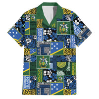 Solomon Islands Meri Kirihimete Family Matching Off Shoulder Short Dress and Hawaiian Shirt Pacific Patchwork Xmas Vibes LT9 Dad's Shirt - Short Sleeve Blue - Polynesian Pride
