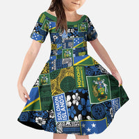 Solomon Islands Meri Kirihimete Family Matching Short Sleeve Bodycon Dress and Hawaiian Shirt Pacific Patchwork Xmas Vibes LT9 Daughter's Dress Blue - Polynesian Pride