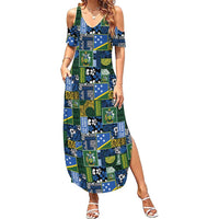 Solomon Islands Meri Kirihimete Family Matching Summer Maxi Dress and Hawaiian Shirt Pacific Patchwork Xmas Vibes LT9 Mom's Dress Blue - Polynesian Pride