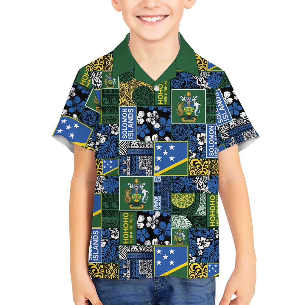 Solomon Islands Meri Kirihimete Family Matching Summer Maxi Dress and Hawaiian Shirt Pacific Patchwork Xmas Vibes LT9 Son's Shirt Blue - Polynesian Pride