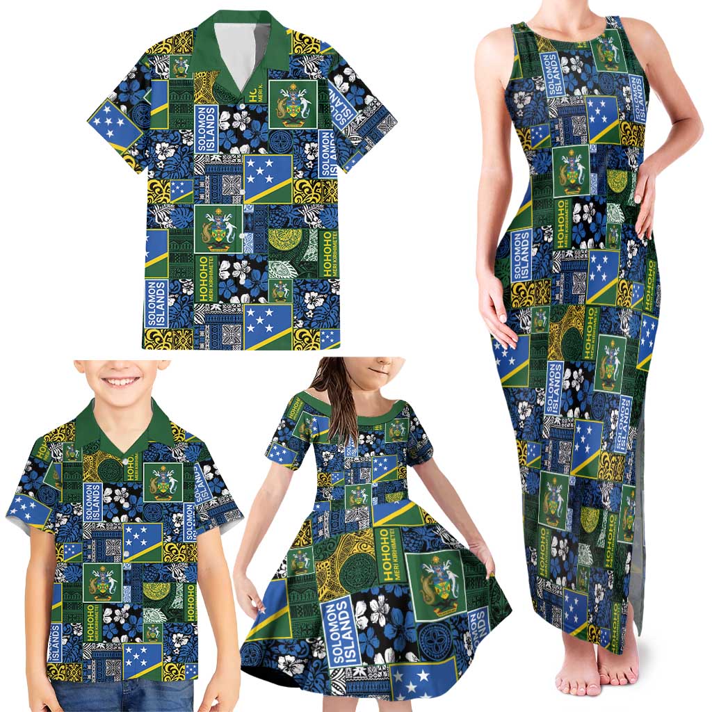 Solomon Islands Meri Kirihimete Family Matching Tank Maxi Dress and Hawaiian Shirt Pacific Patchwork Xmas Vibes LT9 - Polynesian Pride
