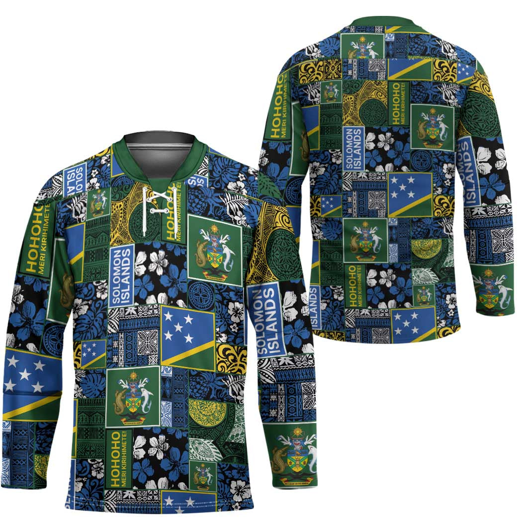 Solomon Islands Meri Kirihimete Hockey Jersey Pacific Patchwork Xmas Vibes - Polynesian Pride