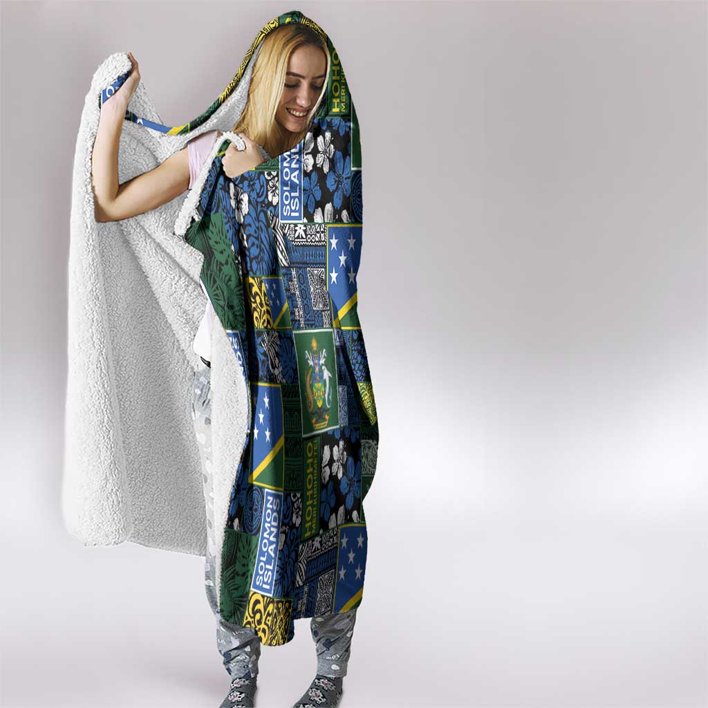 Solomon Islands Meri Kirihimete Hooded Blanket Pacific Patchwork Xmas Vibes - Polynesian Pride