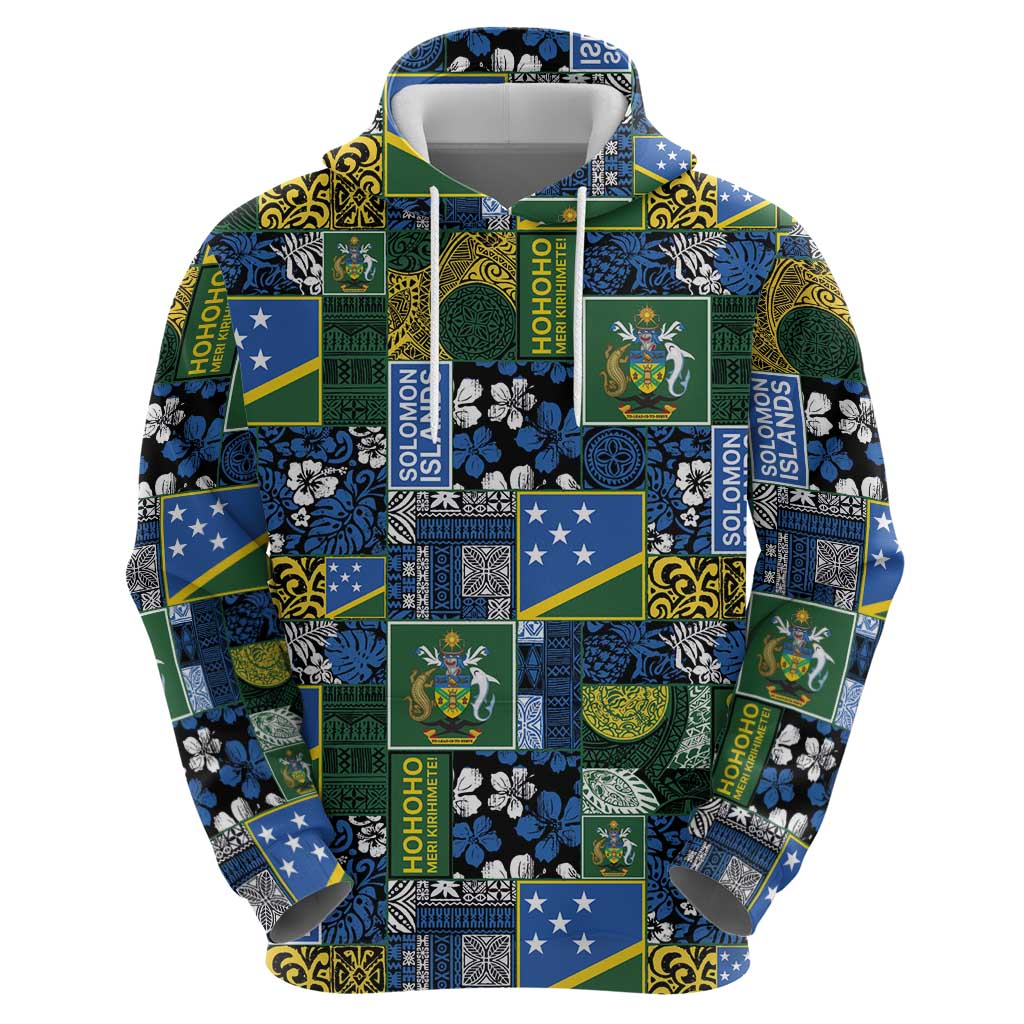 Solomon Islands Meri Kirihimete Hoodie Pacific Patchwork Xmas Vibes - Polynesian Pride