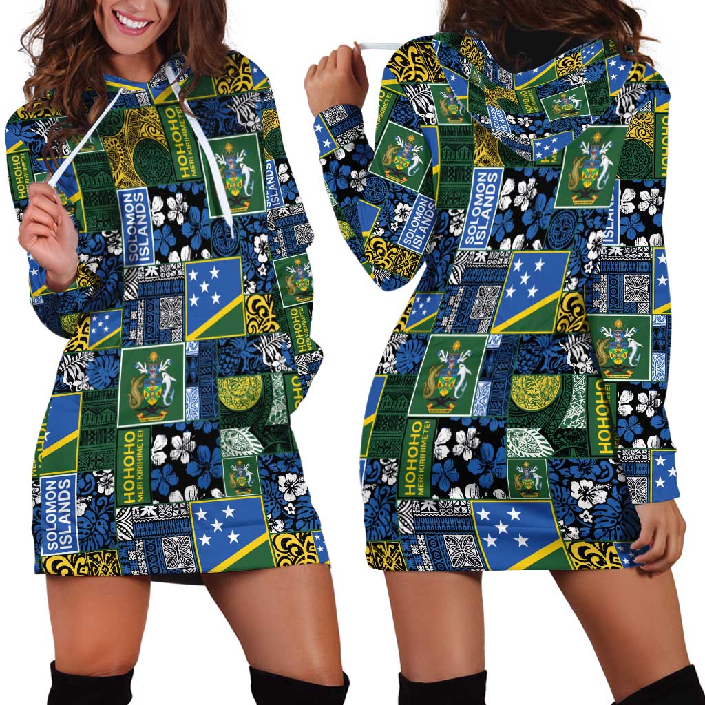 Solomon Islands Meri Kirihimete Hoodie Dress Pacific Patchwork Xmas Vibes - Polynesian Pride