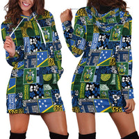 Solomon Islands Meri Kirihimete Hoodie Dress Pacific Patchwork Xmas Vibes - Polynesian Pride
