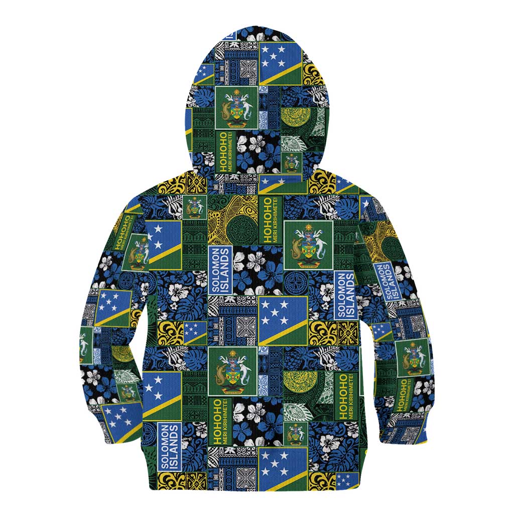 Solomon Islands Meri Kirihimete Kid Hoodie Pacific Patchwork Xmas Vibes - Polynesian Pride