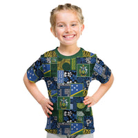 Solomon Islands Meri Kirihimete Kid T Shirt Pacific Patchwork Xmas Vibes LT9 Blue - Polynesian Pride