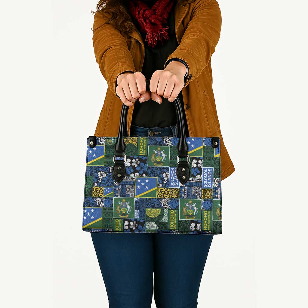 Solomon Islands Meri Kirihimete Leather Bag Pacific Patchwork Xmas Vibes - Polynesian Pride