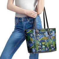 Solomon Islands Meri Kirihimete Leather Tote Bag Pacific Patchwork Xmas Vibes - Polynesian Pride
