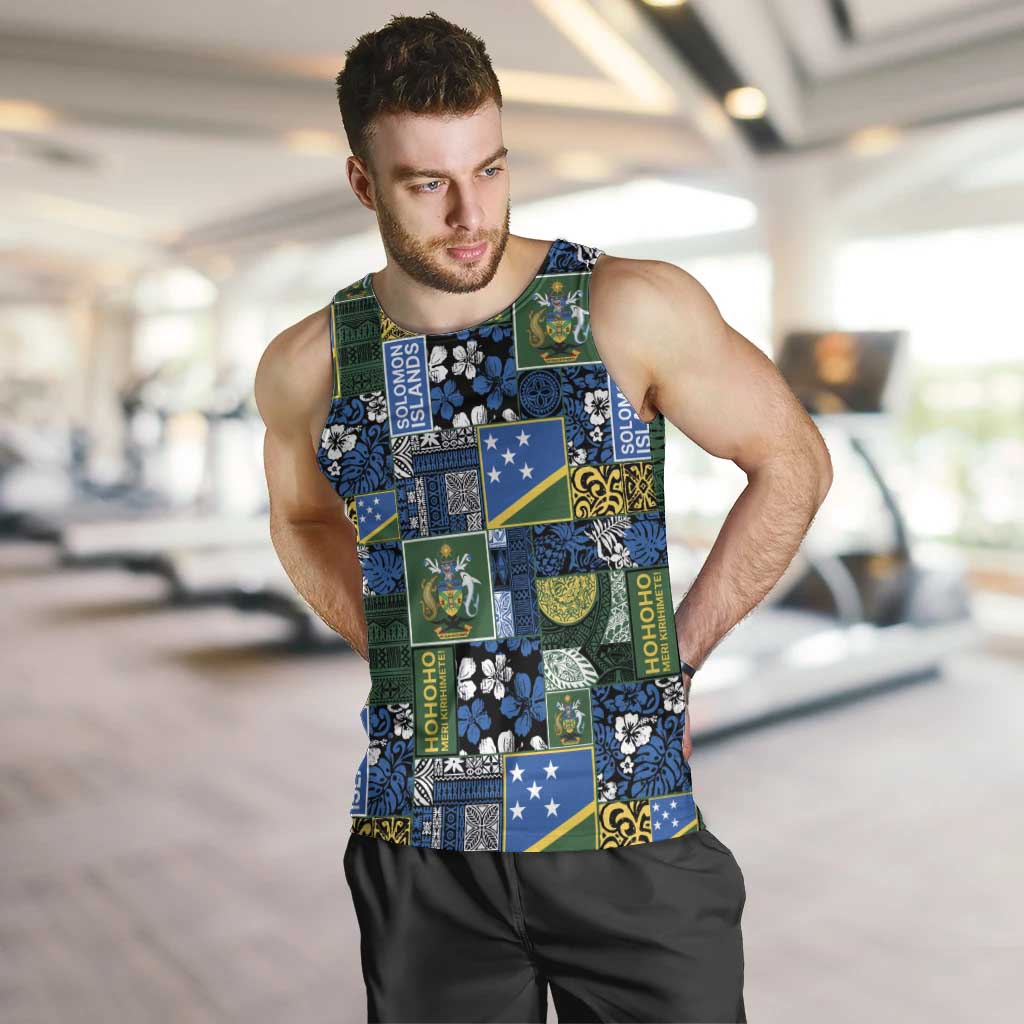 Solomon Islands Meri Kirihimete Men Tank Top Pacific Patchwork Xmas Vibes LT9 Blue - Polynesian Pride