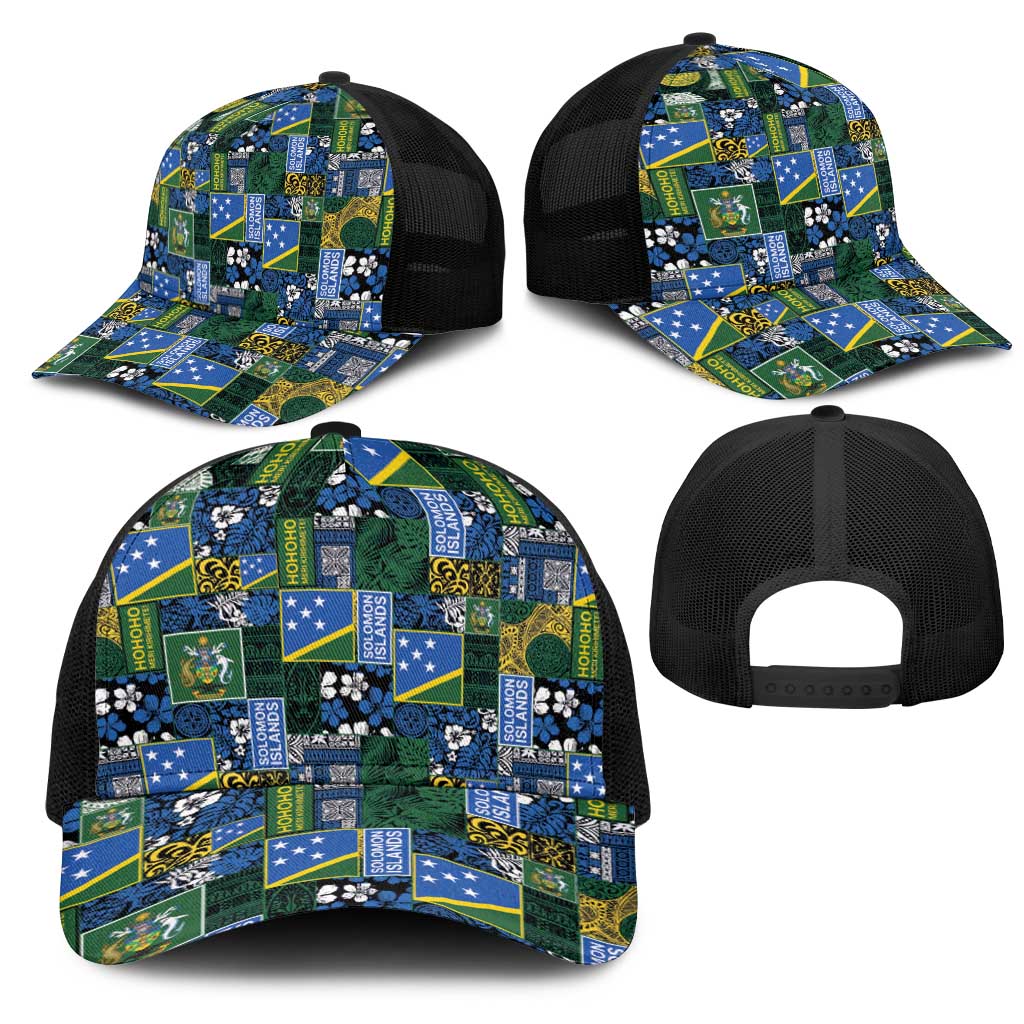 Solomon Islands Meri Kirihimete Mesh Trucker Cap Pacific Patchwork Xmas Vibes - Polynesian Pride