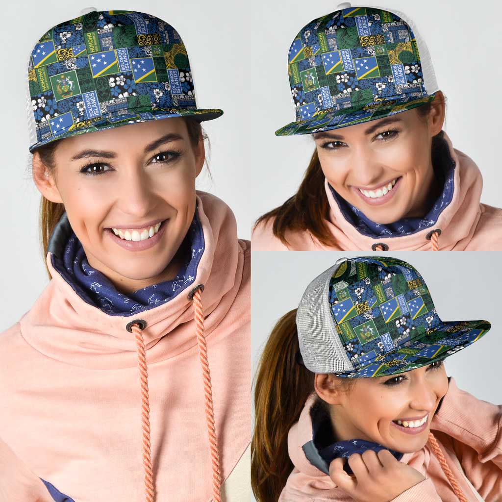Solomon Islands Meri Kirihimete Mesh Trucker Cap Pacific Patchwork Xmas Vibes - Polynesian Pride