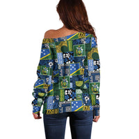 Solomon Islands Meri Kirihimete Off Shoulder Sweater Pacific Patchwork Xmas Vibes LT9 - Polynesian Pride