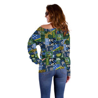 Solomon Islands Meri Kirihimete Off Shoulder Sweater Pacific Patchwork Xmas Vibes LT9 - Polynesian Pride