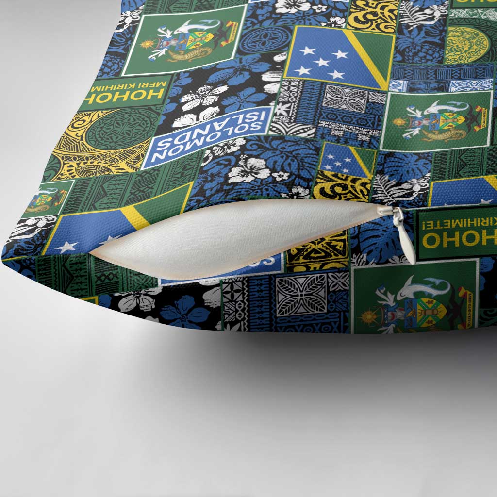 Solomon Islands Meri Kirihimete Pillow Cover Pacific Patchwork Xmas Vibes - Polynesian Pride