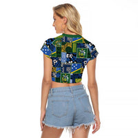 Solomon Islands Meri Kirihimete Raglan Cropped T Shirt Pacific Patchwork Xmas Vibes - Polynesian Pride