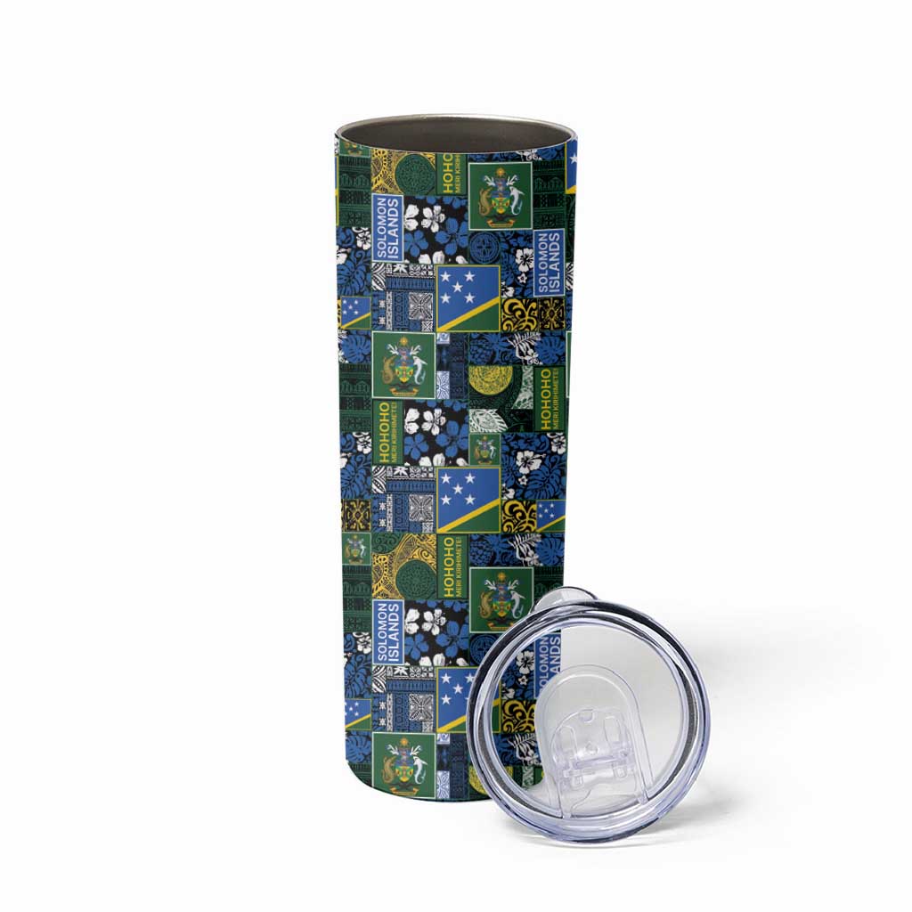 Solomon Islands Meri Kirihimete Skinny Tumbler Pacific Patchwork Xmas Vibes - Polynesian Pride