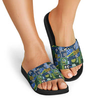 Solomon Islands Meri Kirihimete Slide Sandals Pacific Patchwork Xmas Vibes - Polynesian Pride