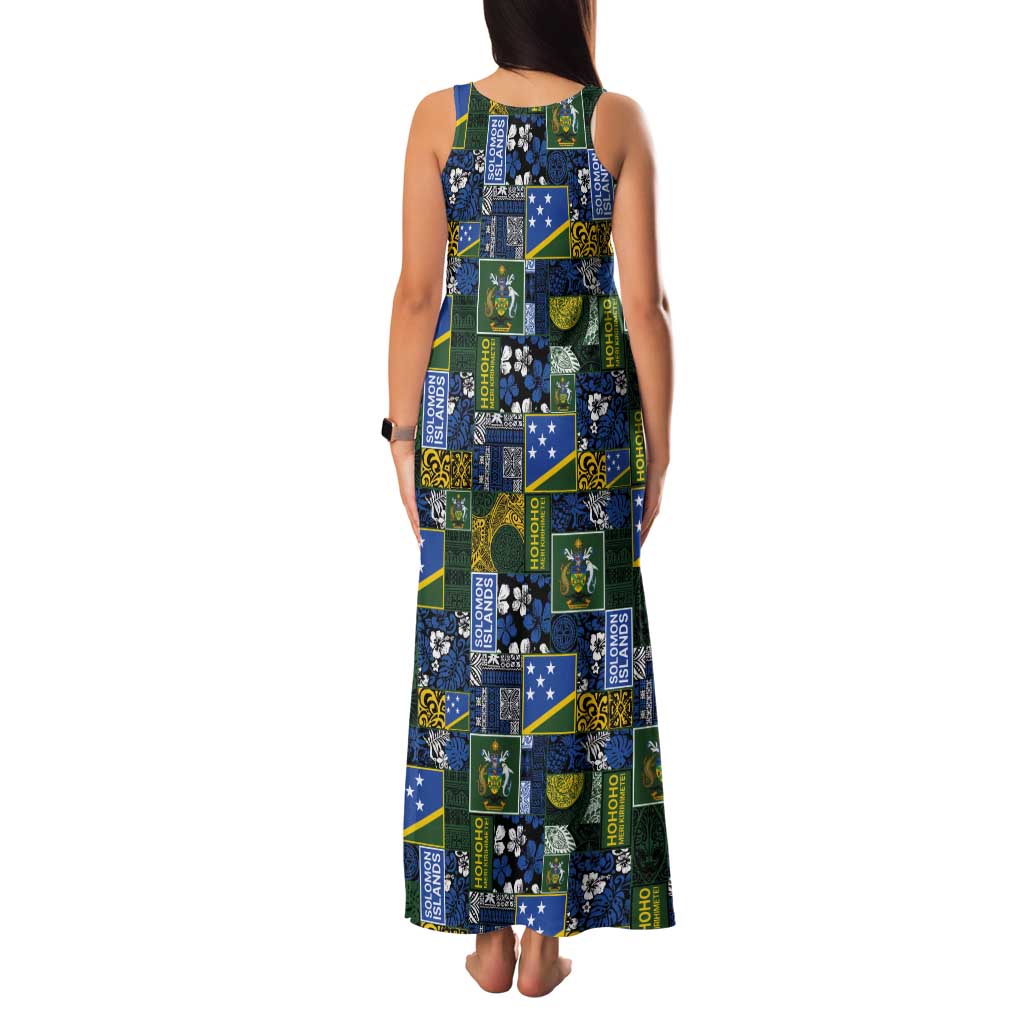 Solomon Islands Meri Kirihimete Tank Maxi Dress Pacific Patchwork Xmas Vibes - Polynesian Pride