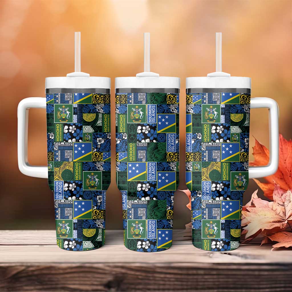 Solomon Islands Meri Kirihimete Tumbler With Handle Pacific Patchwork Xmas Vibes - Polynesian Pride