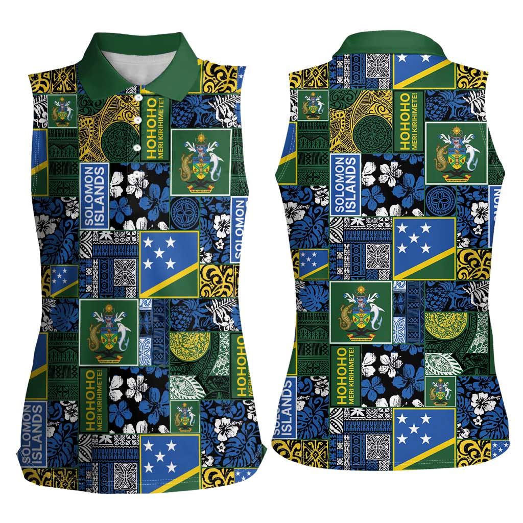 Solomon Islands Meri Kirihimete Women Sleeveless Polo Shirt Pacific Patchwork Xmas Vibes - Polynesian Pride