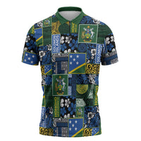 Solomon Islands Meri Kirihimete Zipper Polo Shirt Pacific Patchwork Xmas Vibes - Polynesian Pride