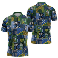 Solomon Islands Meri Kirihimete Zipper Polo Shirt Pacific Patchwork Xmas Vibes - Polynesian Pride