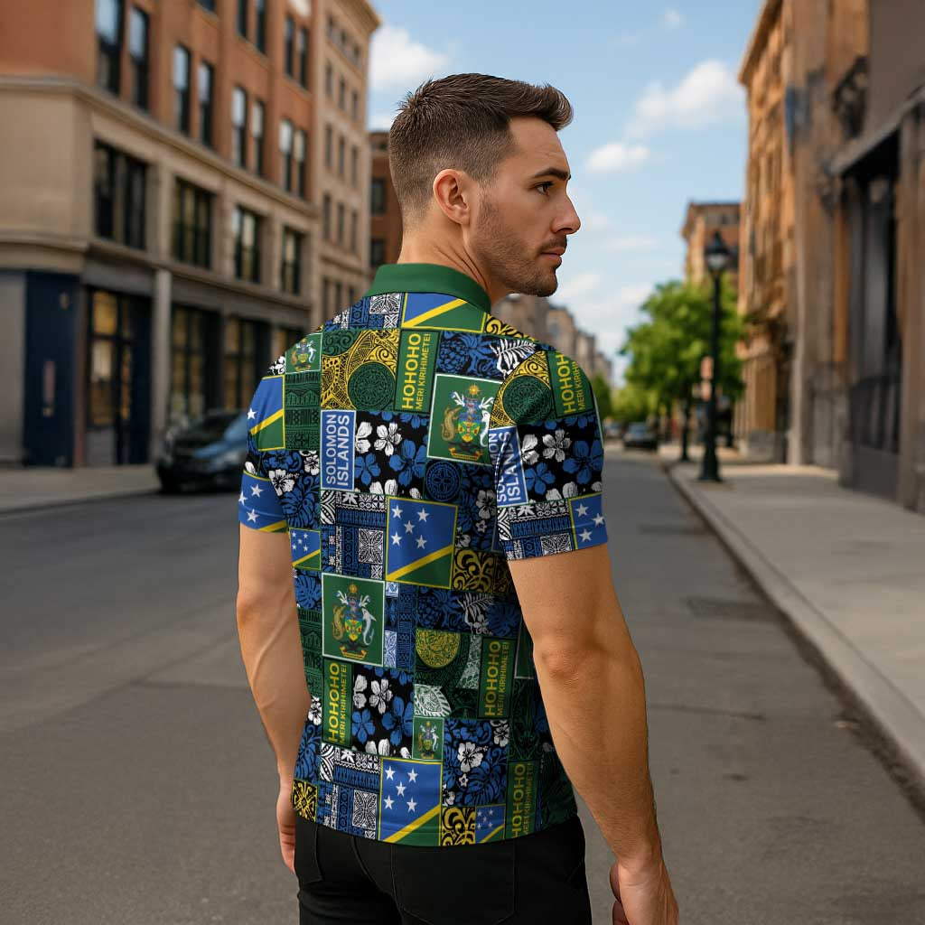 Solomon Islands Meri Kirihimete Zipper Polo Shirt Pacific Patchwork Xmas Vibes - Polynesian Pride