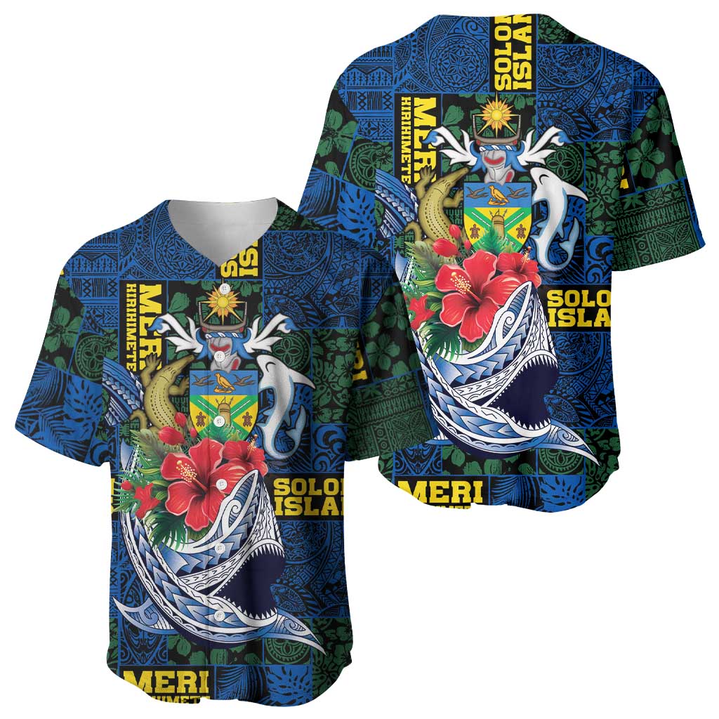 Solomon Islands Meri Kirihimete Baseball Jersey Funny Santa Riding Shark - Polynesian Pride