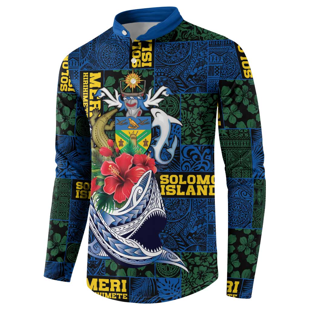 Solomon Islands Meri Kirihimete Button Sweatshirt Funny Santa Riding Shark - Polynesian Pride