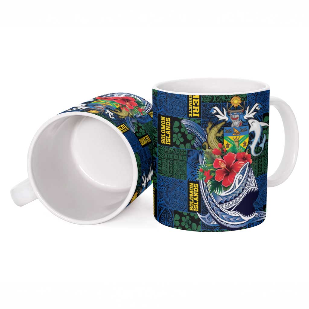 Solomon Islands Meri Kirihimete Ceramic Mug Funny Santa Riding Shark - Polynesian Pride
