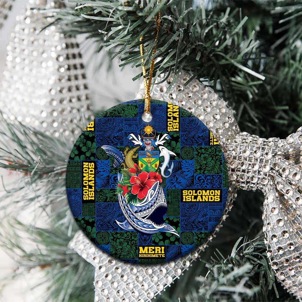 Solomon Islands Meri Kirihimete Ceramic Ornament Funny Santa Riding Shark - Polynesian Pride