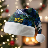 Solomon Islands Meri Kirihimete Christmas Santa Hat Funny Santa Riding Shark LT9 Without Fur Blue - Polynesian Pride
