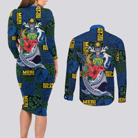 Solomon Islands Meri Kirihimete Couples Matching Long Sleeve Bodycon Dress and Long Sleeve Button Shirt Funny Santa Riding Shark LT9 - Polynesian Pride