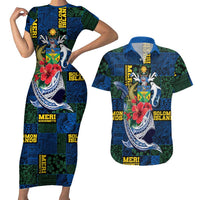 Solomon Islands Meri Kirihimete Couples Matching Short Sleeve Bodycon Dress and Hawaiian Shirt Funny Santa Riding Shark LT9 Blue - Polynesian Pride