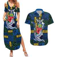 Solomon Islands Meri Kirihimete Couples Matching Summer Maxi Dress and Hawaiian Shirt Funny Santa Riding Shark LT9 Blue - Polynesian Pride