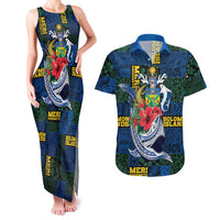 Solomon Islands Meri Kirihimete Couples Matching Tank Maxi Dress and Hawaiian Shirt Funny Santa Riding Shark LT9 Blue - Polynesian Pride