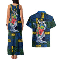 Solomon Islands Meri Kirihimete Couples Matching Tank Maxi Dress and Hawaiian Shirt Funny Santa Riding Shark LT9 - Polynesian Pride