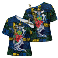 Solomon Islands Meri Kirihimete Cross Shoulder Shirt Funny Santa Riding Shark - Polynesian Pride
