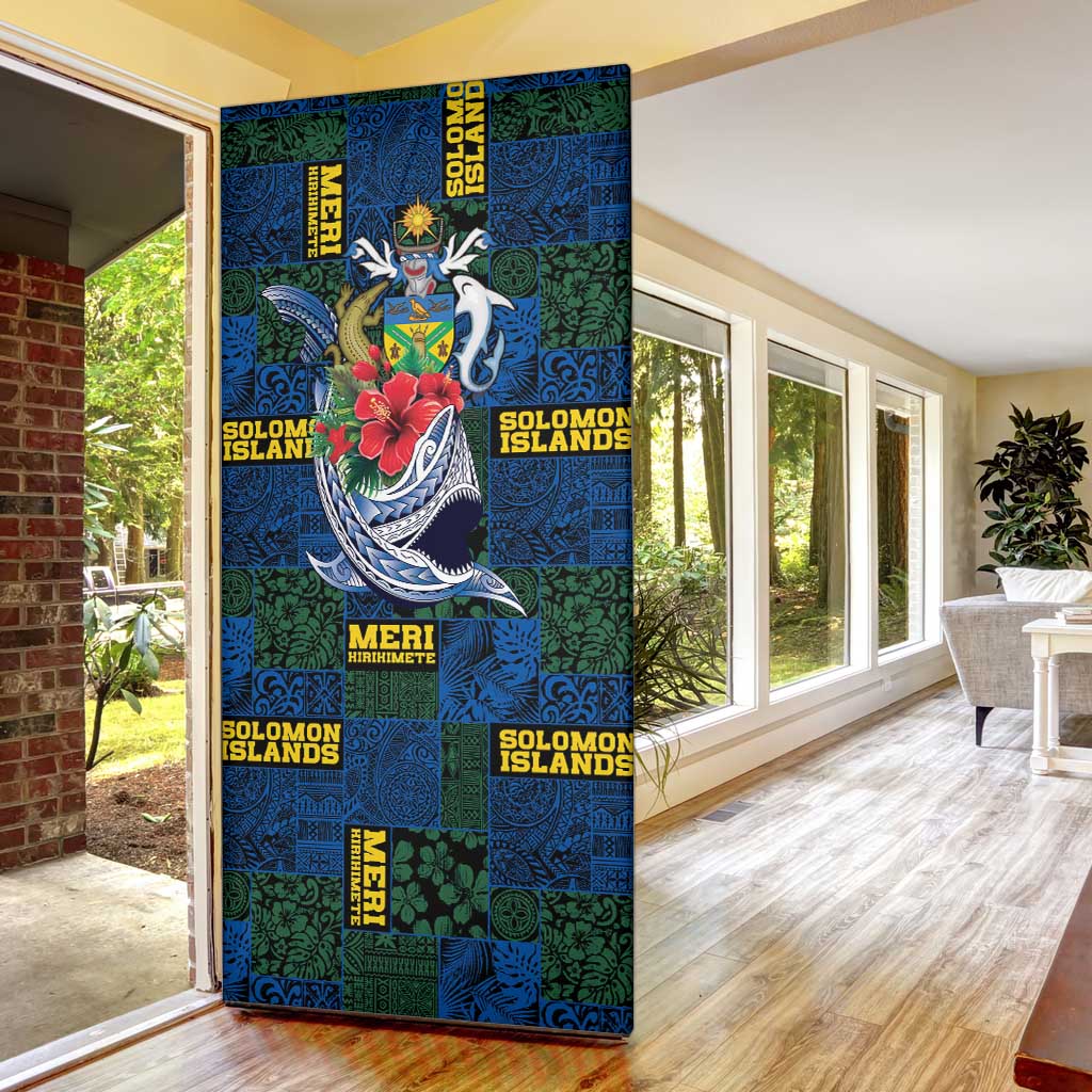 Solomon Islands Meri Kirihimete Door Cover Funny Santa Riding Shark - Polynesian Pride
