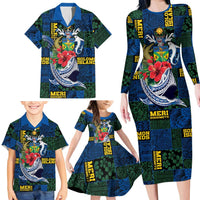 Solomon Islands Meri Kirihimete Family Matching Long Sleeve Bodycon Dress and Hawaiian Shirt Funny Santa Riding Shark LT9 - Polynesian Pride