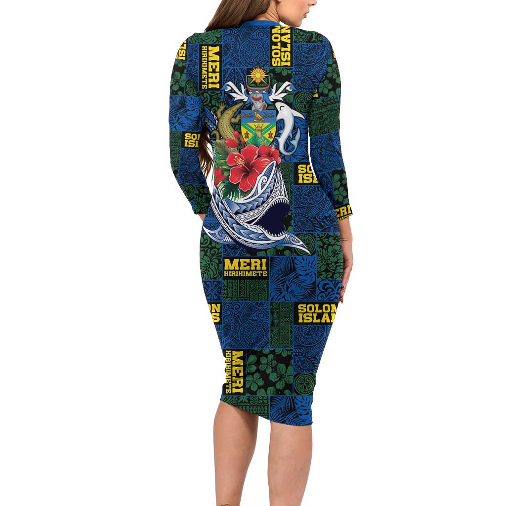 Solomon Islands Meri Kirihimete Family Matching Long Sleeve Bodycon Dress and Hawaiian Shirt Funny Santa Riding Shark LT9 - Polynesian Pride