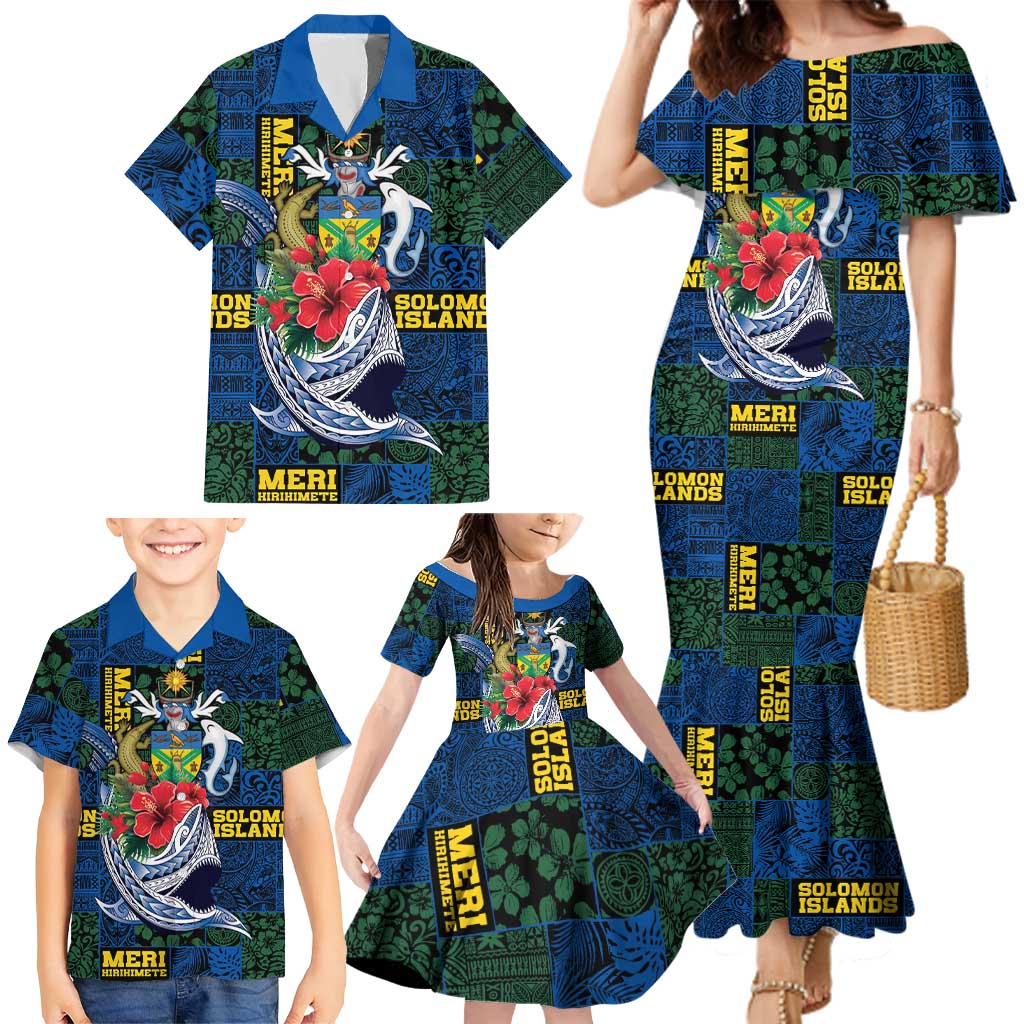Solomon Islands Meri Kirihimete Family Matching Mermaid Dress and Hawaiian Shirt Funny Santa Riding Shark - Polynesian Pride
