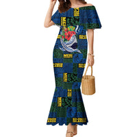 Solomon Islands Meri Kirihimete Family Matching Mermaid Dress and Hawaiian Shirt Funny Santa Riding Shark LT9 Mom's Dress Blue - Polynesian Pride