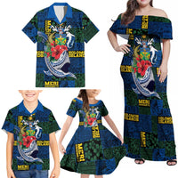 Solomon Islands Meri Kirihimete Family Matching Off Shoulder Maxi Dress and Hawaiian Shirt Funny Santa Riding Shark LT9 - Polynesian Pride