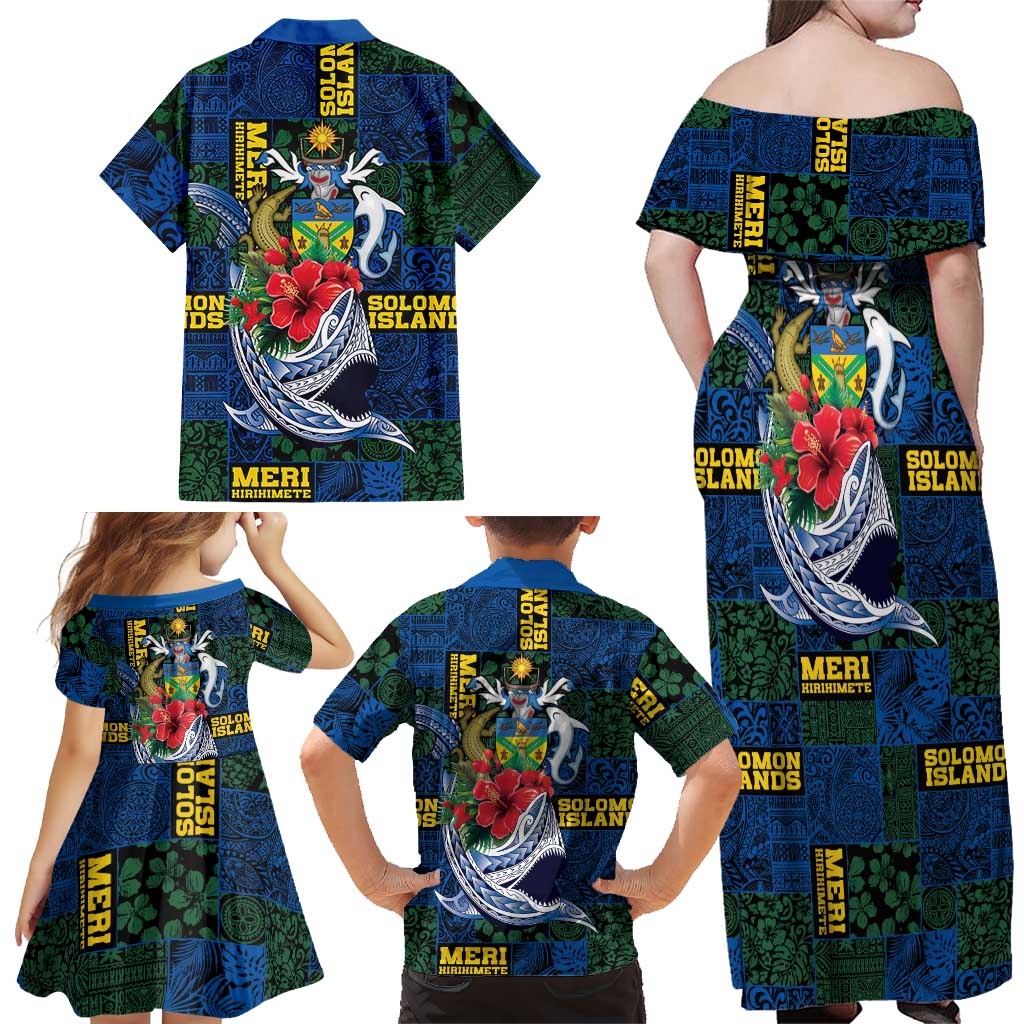 Solomon Islands Meri Kirihimete Family Matching Off Shoulder Maxi Dress and Hawaiian Shirt Funny Santa Riding Shark LT9 - Polynesian Pride