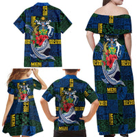 Solomon Islands Meri Kirihimete Family Matching Off Shoulder Maxi Dress and Hawaiian Shirt Funny Santa Riding Shark LT9 - Polynesian Pride