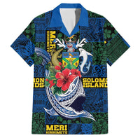 Solomon Islands Meri Kirihimete Family Matching Off Shoulder Maxi Dress and Hawaiian Shirt Funny Santa Riding Shark LT9 Dad's Shirt - Short Sleeve Blue - Polynesian Pride