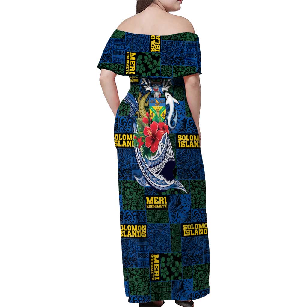 Solomon Islands Meri Kirihimete Family Matching Off Shoulder Maxi Dress and Hawaiian Shirt Funny Santa Riding Shark LT9 - Polynesian Pride